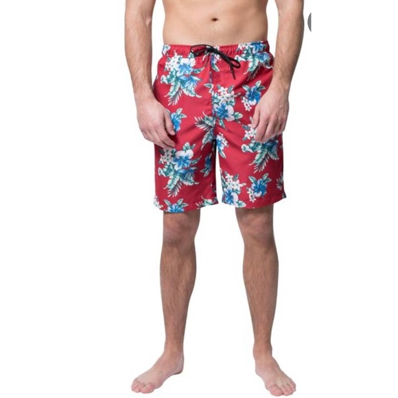 Brooklyn Surf Men's Red Floral Swim Board Shorts
